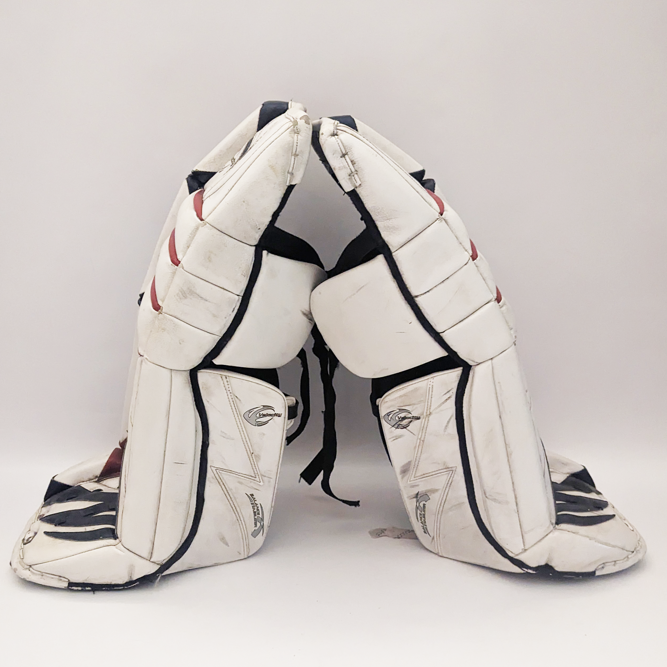 Vaughn Velocity - Jambières de gardien junior d'occasion (blanc/rouge/bleu)